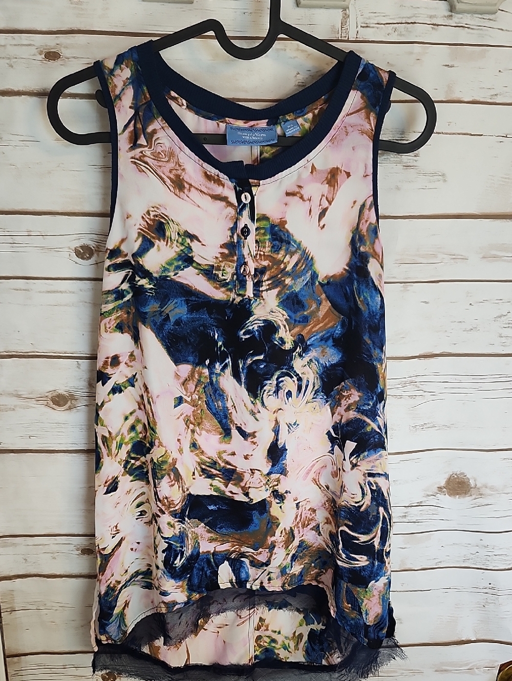 Simply Vera Vera Wang Pink & Navy Abstract Print Sleeveless Camisole Size XS